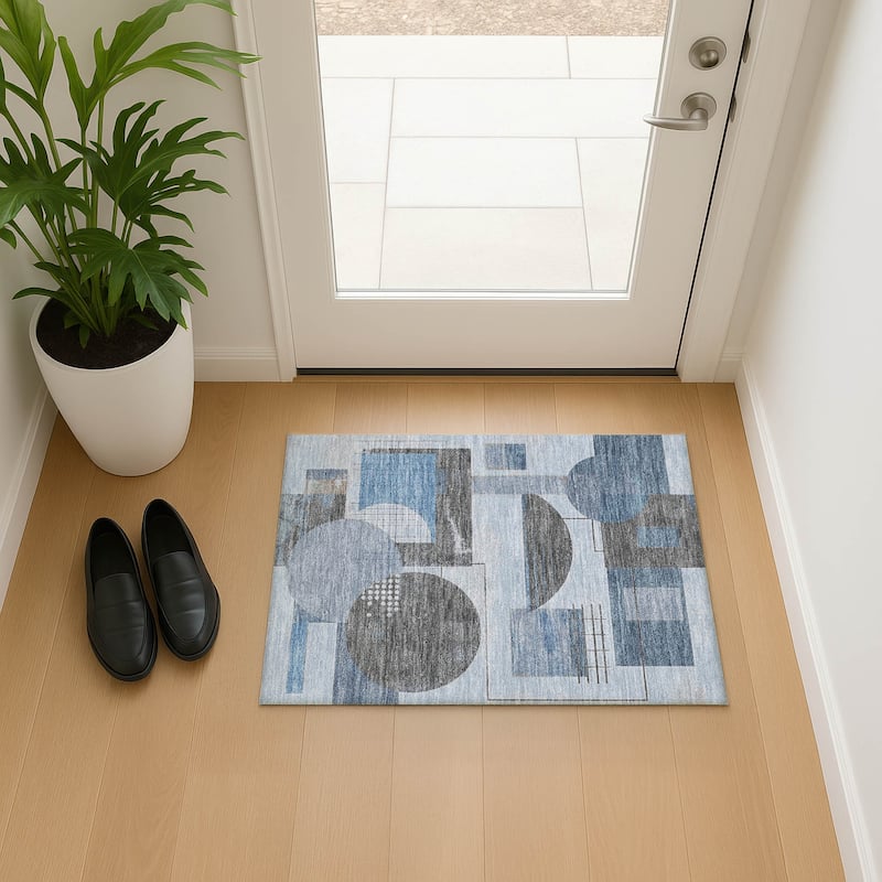 Premium Washable Super Soft Contemporary Mayfield Rug - Blue - 1'8" x 2'6"