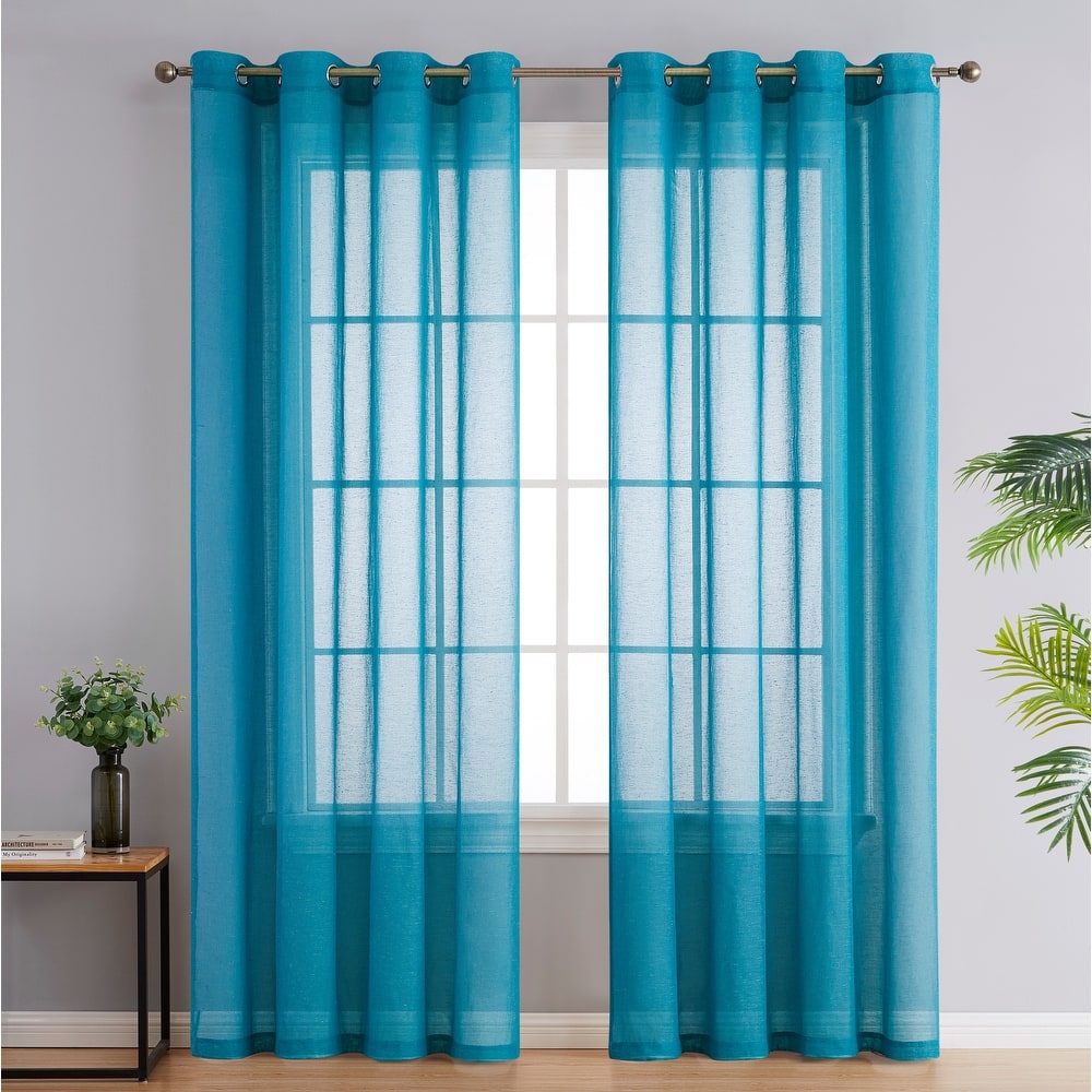 HLC.me Sierra Burlap Flax Linen Semi Sheer Light Filtering Transparent Window Grommet Thick Curtains Panels - Set of 2