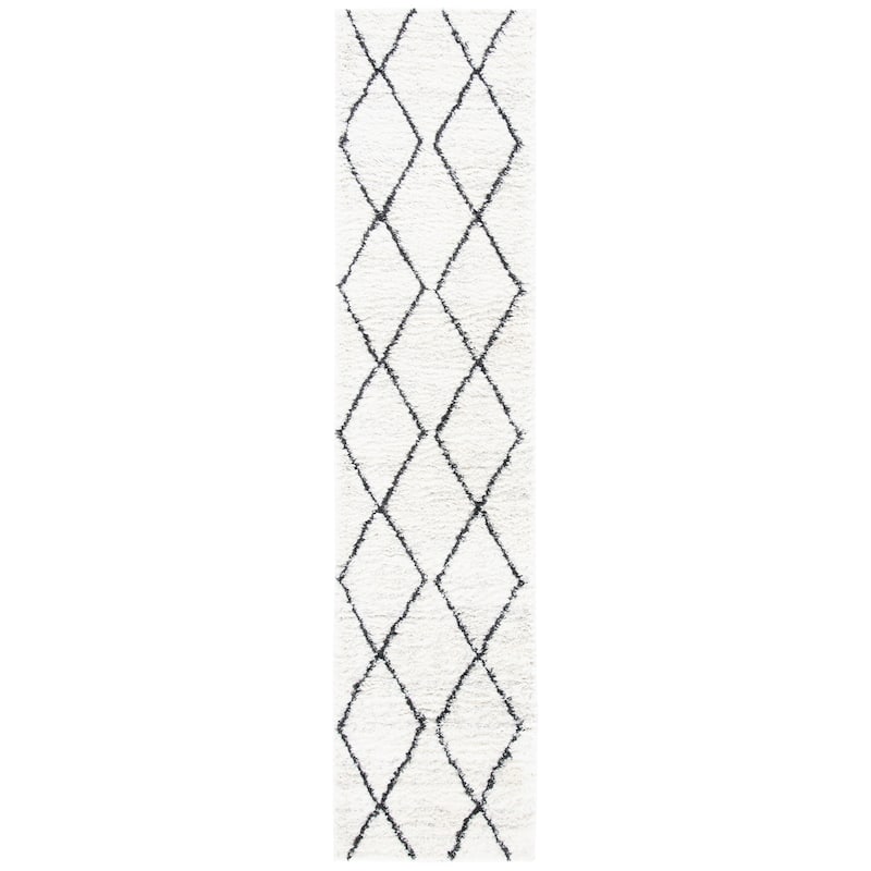 SAFAVIEH August Shag Yukine Trellis 1.26-inch Thick Rug - 2'2" x 9' Runner - Ivory/Dark Grey