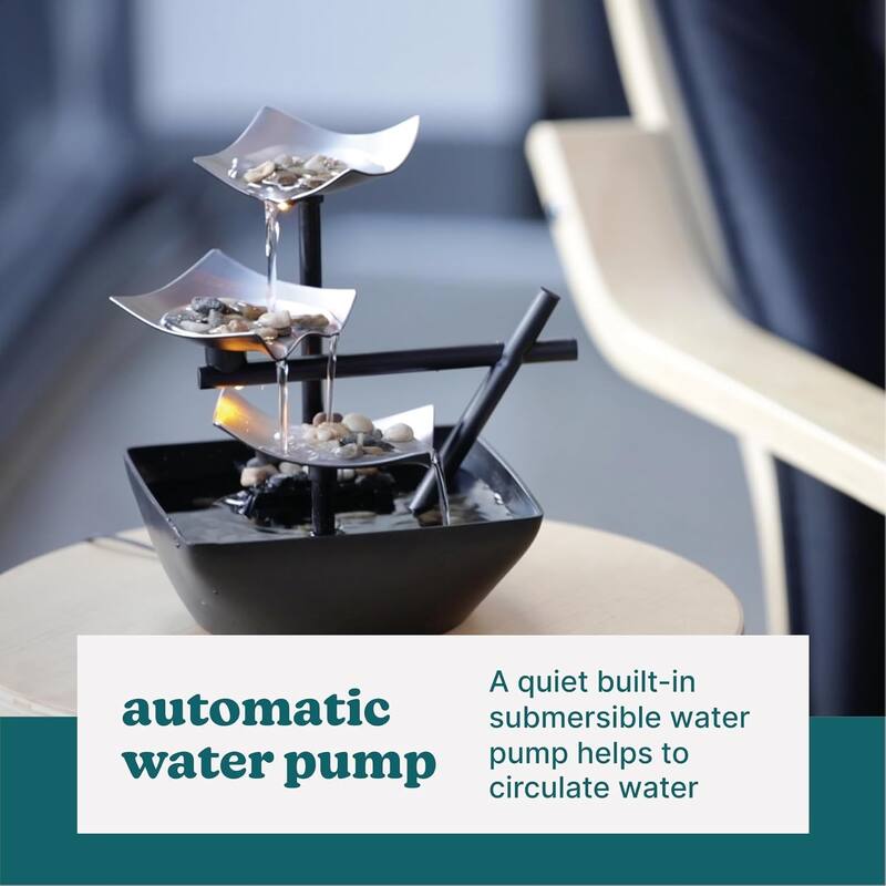 Homedics Silver Springs Tabletop Fountain | Relaxing Water Feature with LED Light & Adjustable Flow for Home or Office