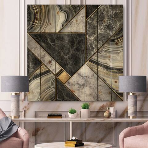 Designart 'Marble Granite Agate With Touches Of Gold' Modern Print on Natural Pine Wood