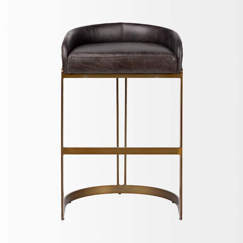 Hollyfield Black Genuine Leather Seat with Gold Metal Frame Counter Stool - 20.5L x 19.8W x 32.8H