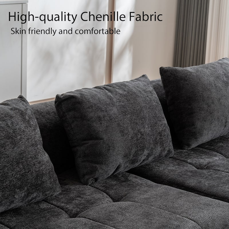 Chenille L Shaped Couch Boneless Couches for living room Tufted Sectional with Ottoman Modern Cloud Sofa