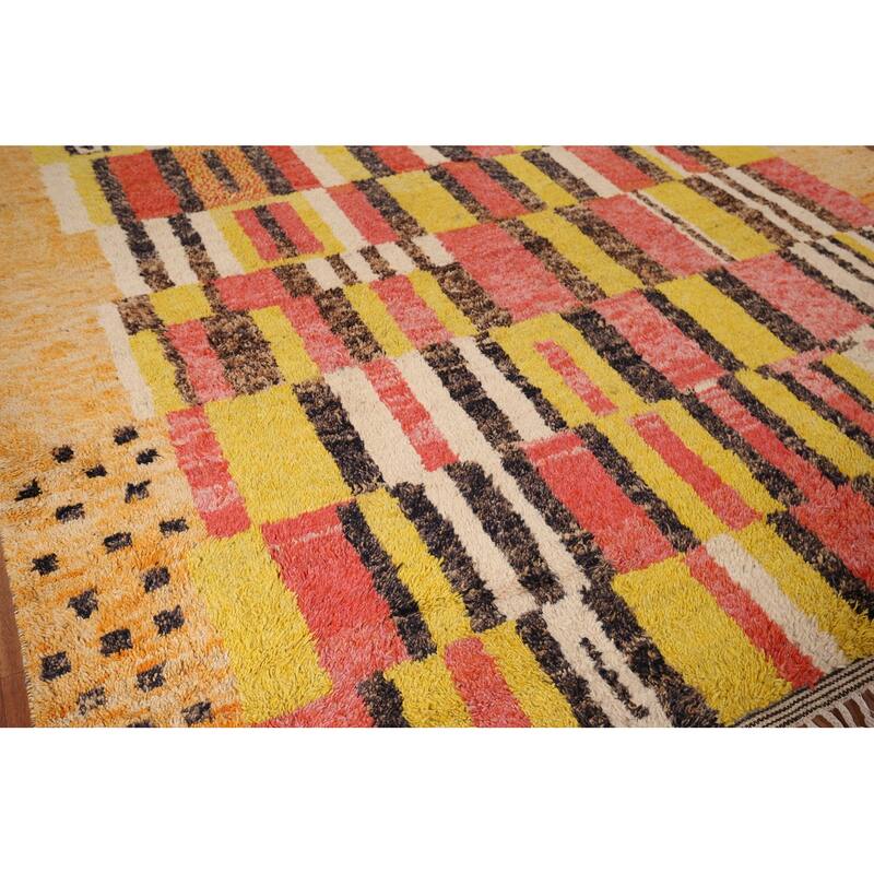 Plush Moroccan Oriental Area Rug Hand-Knotted Geometric Wool Carpet - 8'11" x 12'9"