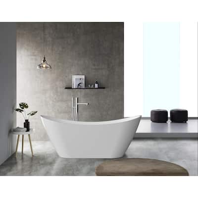 67" Freestanding Acrylic Streamline Stand Alone Soaking Bathtubs with Overflow and Drain