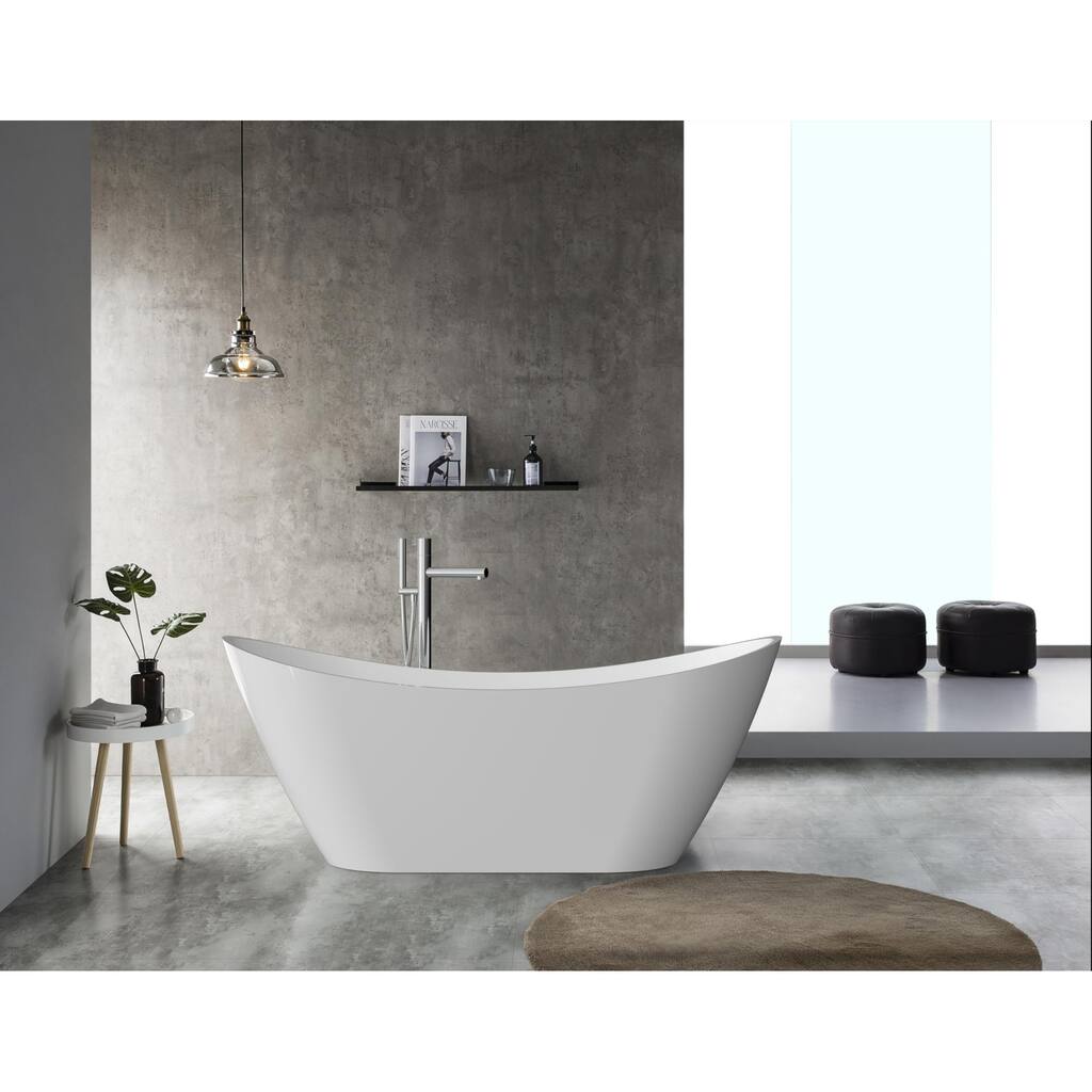 67" Freestanding Acrylic Streamline Stand Alone Soaking Bathtubs with Overflow and Drain