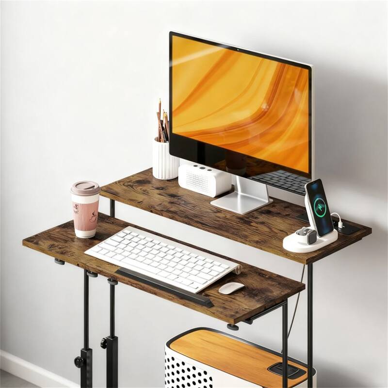 Adjustable Standing Desk Stand Up Desk with Tiltable Tabletop & Wheels