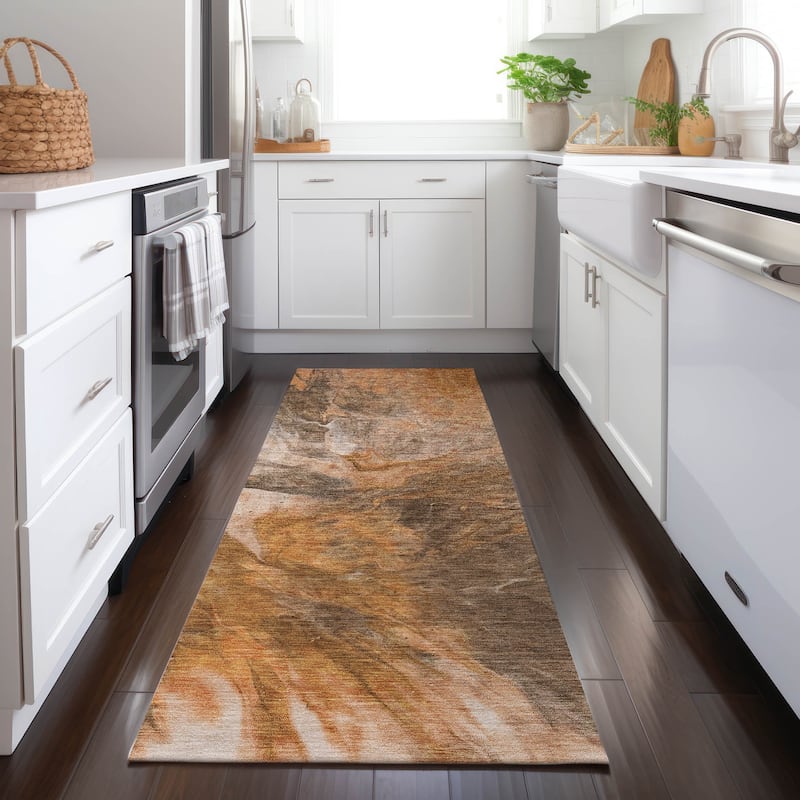 Machine Washable Indoor/ Outdoor Chantille Contemporary Splash Rug - Paprika - 2'3" x 7'6"