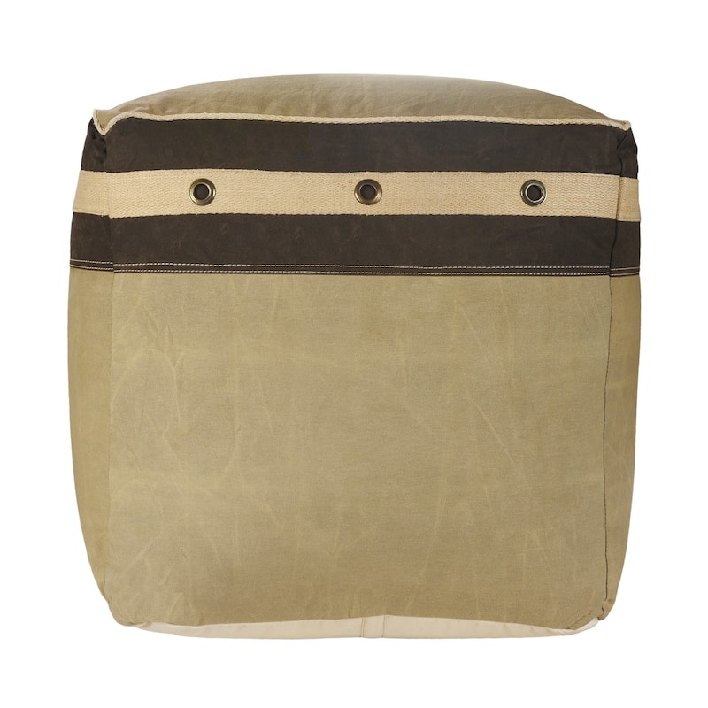 20" Brown Cotton Striped Pouf Ottoman for Living Room Footrest and Seat