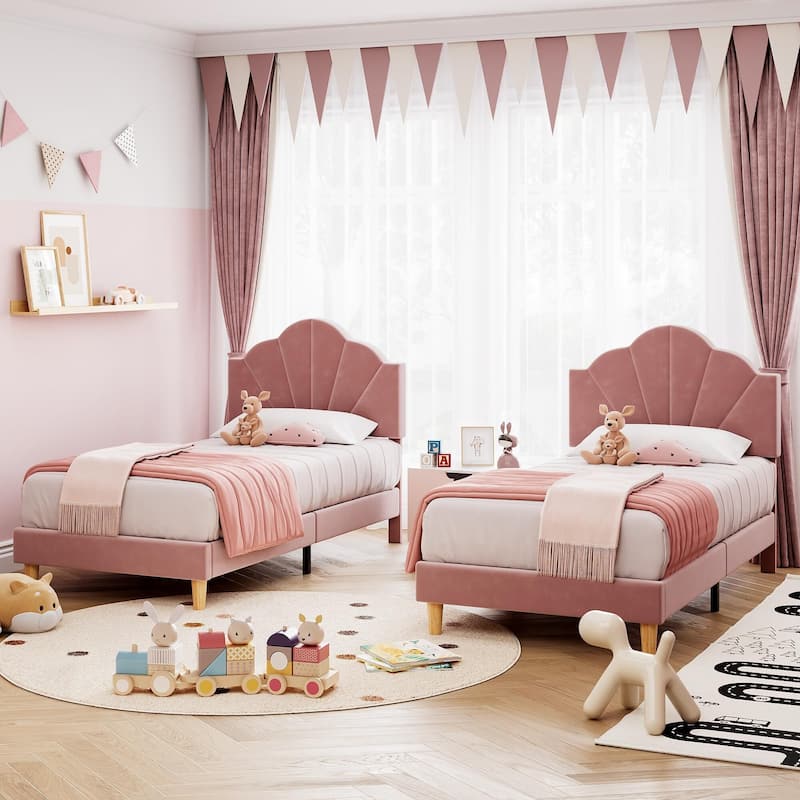 Velvet Upholstered Bed Frame with Adjustable Headboard
