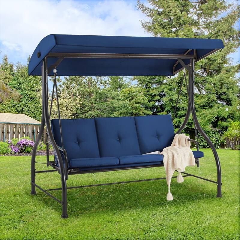AECOJOY 3-Seat Outdoor Porch Swing w/ Canopy Outdoor Swing Bed