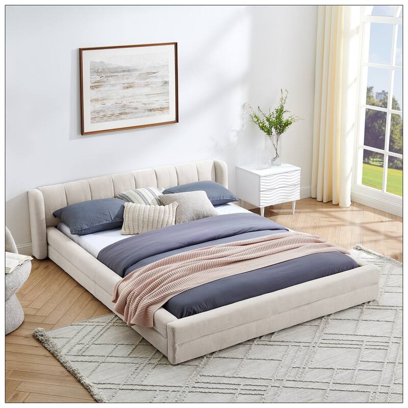 Queen Size Upholstered Bed Frame with Thick Fabric