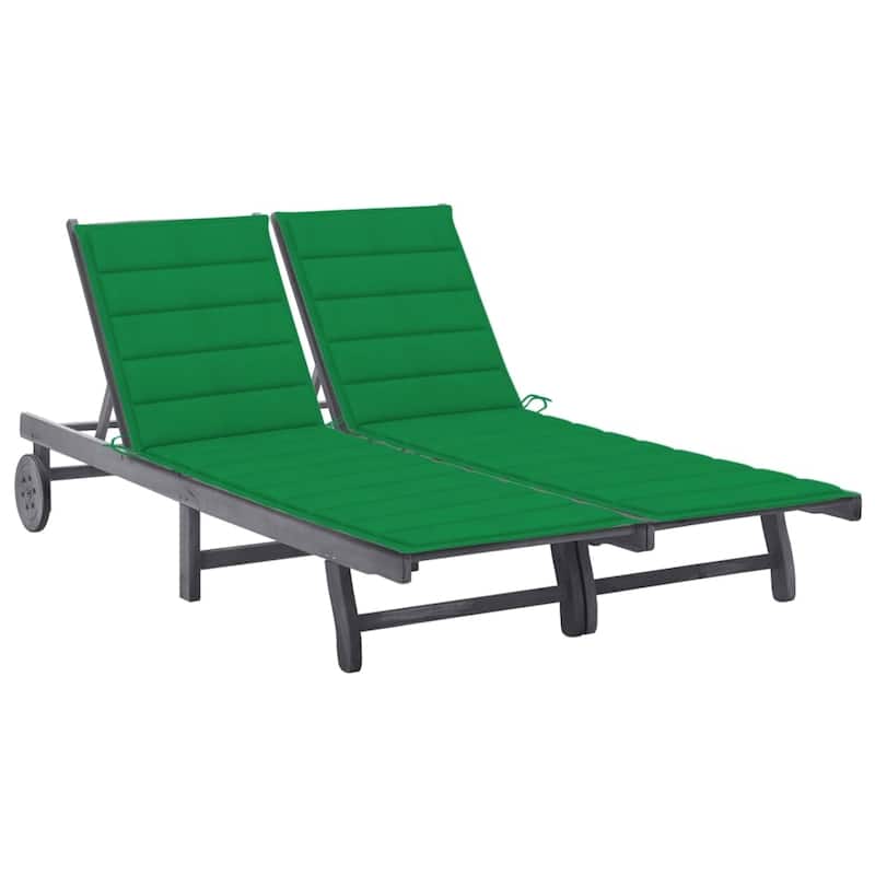 vidaXL Patio Lounge Chair Sunbed Sunlounger with Cushion Solid Acacia Wood - Green 2-Person