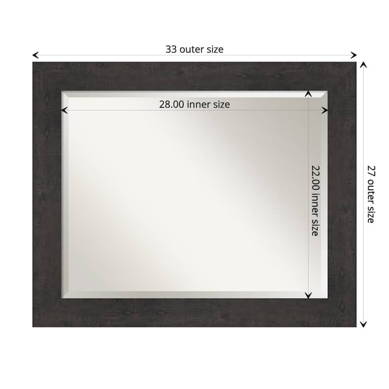 Beveled Bathroom Wall Mirror - Rustic Plank Espresso Frame - Outer Size: 33 x 27 in