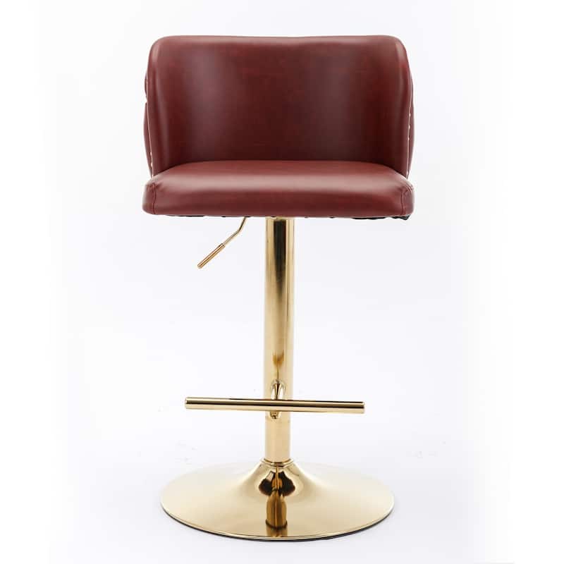 Set of 2 PU Upholstered Swivel Adjustble Bar Stools with Tufted Back