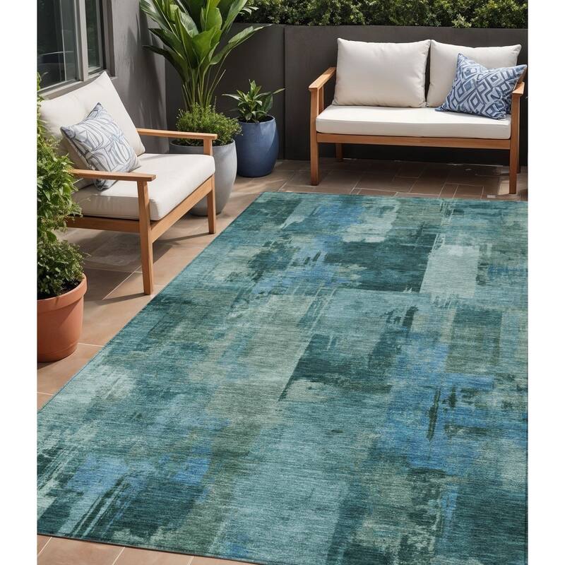 HomeRoots Abstract Transitional Rectangle Outdoor Rug - 5' X 8'