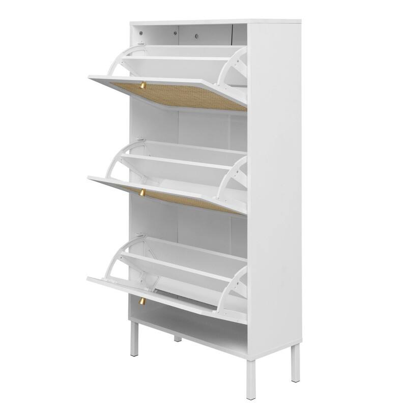Freestanding Modern Shoe Rack Storage with 3 Natural Rattan Door
