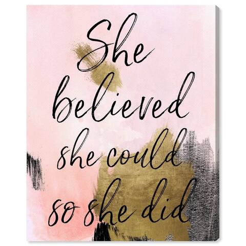 So She Did, Powerful Female Motivation Modern Pink Canvas Wall Art Print for Bedroom