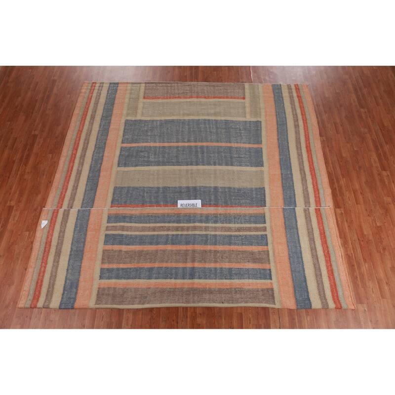 Hand Woven Oriental 100% Jute Carpet Southwestern Modern Multi-Colored Kilim Area Rug - 13' 2'' X 10' 3''