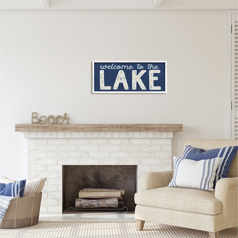 Stupell Welcome Lake Floral Phrase Framed Giclee Art Design by Laura Marshall