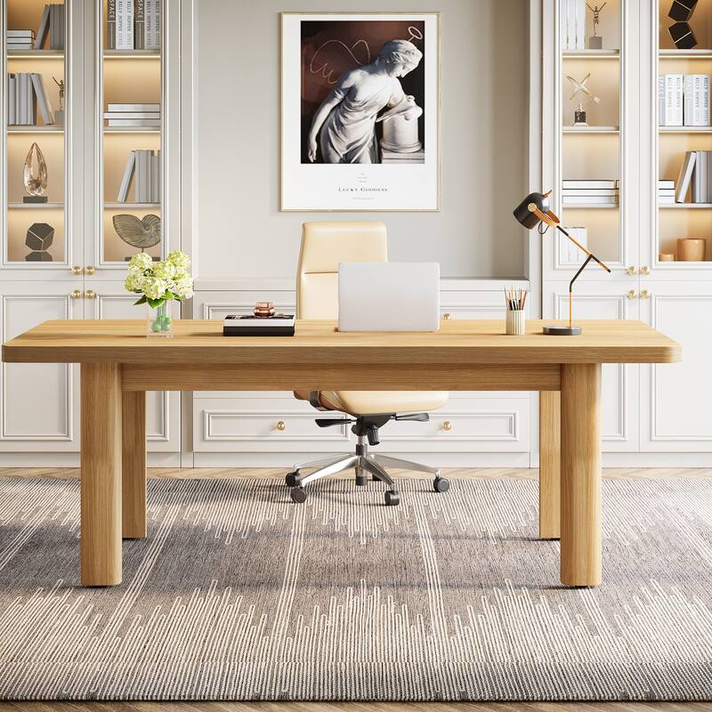 63" Large Office Computer Desk, Executive Desk with Solid Wood Legs