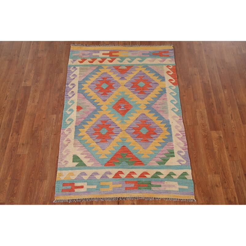 Multi-Color Southwestern Kilim Accent Rug Hand-Woven Wool Carpet - 3'1"x 4'9"