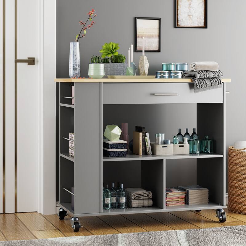 Futzca Kitchen Island on Wheels with Large Work Countertop
