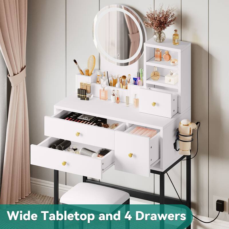 Moasis 48.3''Makeup Vanity Round LED Mirror Vanity Desk