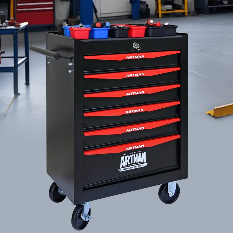 Rolling Metal Tool Cart with 4/5/6/7 Drawers,Ball Bearing Drawer Slide - 6 Drawers