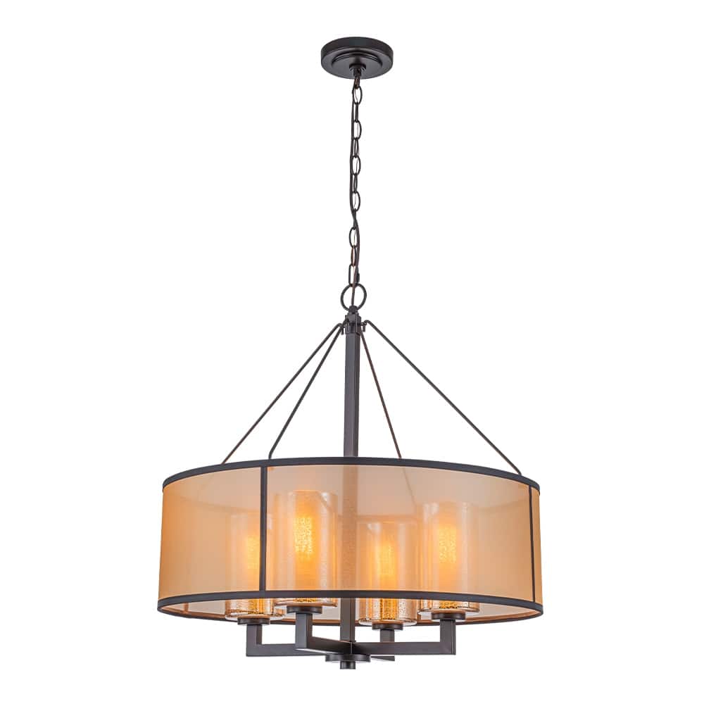24-Inch 4-Light Oil Rubbed Bronze Modern Farmhouse Chandelier Drum Shade Mercury Glass for Dining Room Living Room - W24''