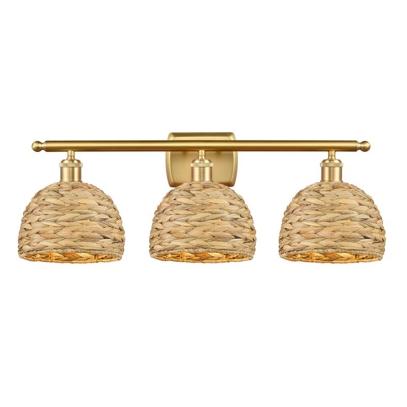 Innovations Lighting 516-3W-12-28 Woven Rattan Vanity Woven Rattan 3 - Satin Gold / Natural