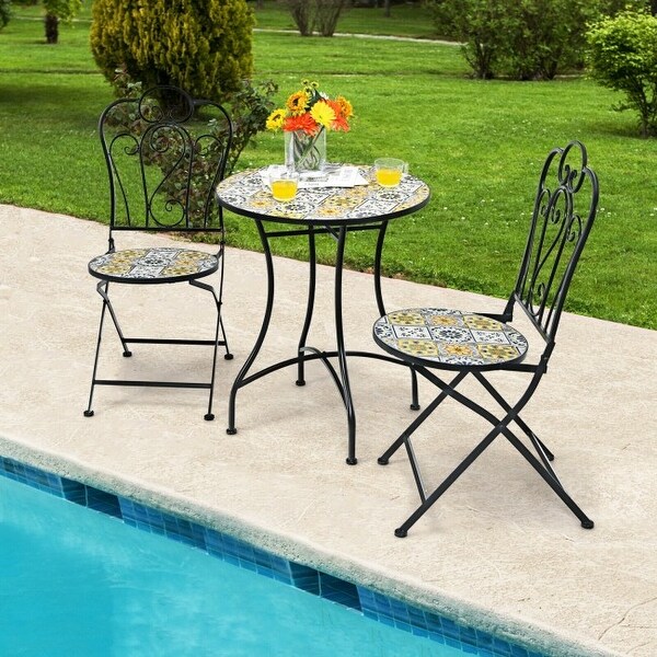 2-Piece Mosaic Folding Bistro Chairs with Ceramic Tiles Seat - 20