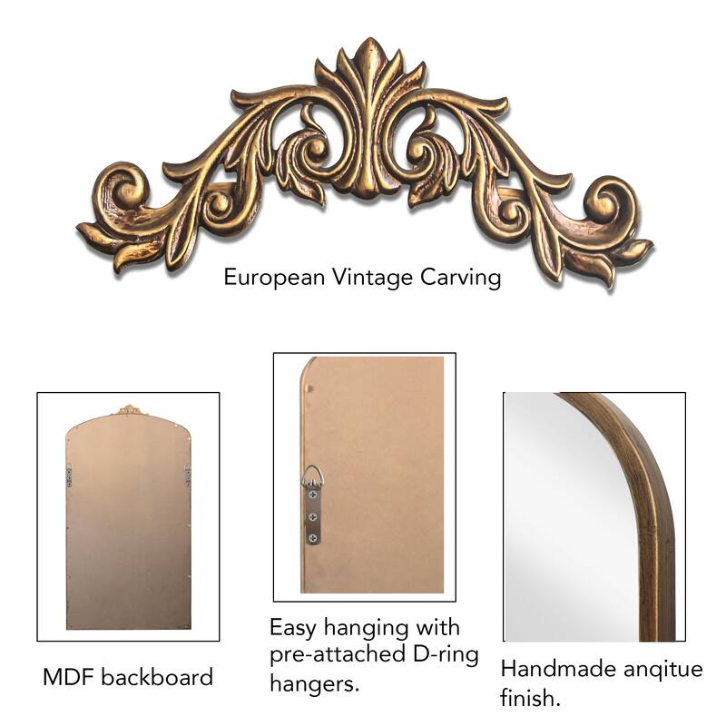 Classic Antique Arched Mirror Hanging or Leaning Against Wall