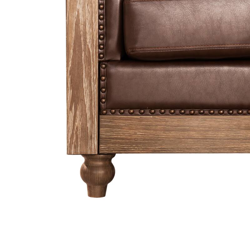 L-Shaped Sectional Sofa with Nailhead Trim & Wooden Legs, PU Leather Upholstered Sofa, Large Corner 6-Seater Sofa