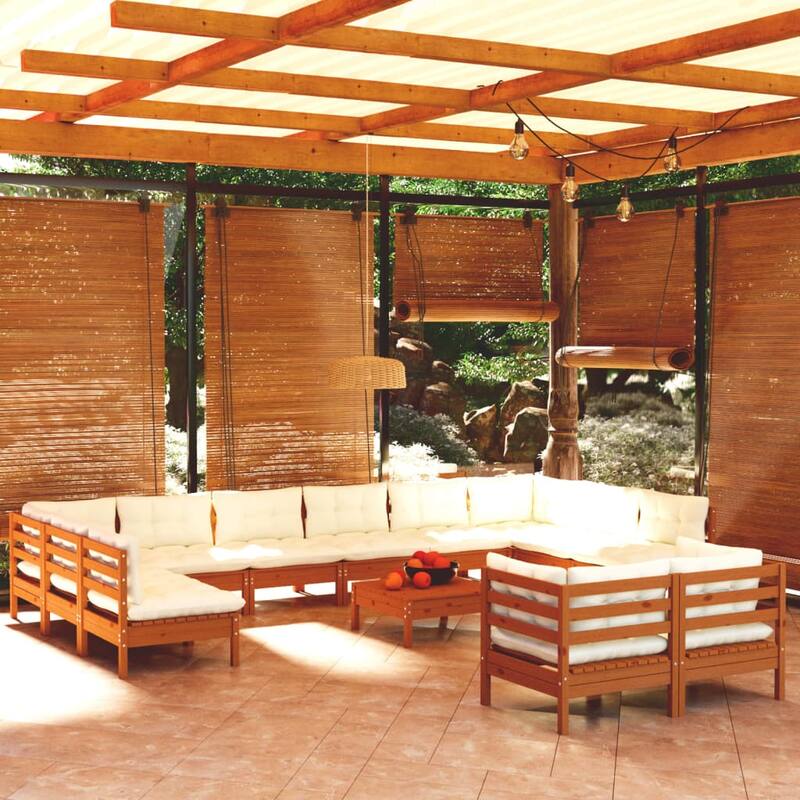 vidaXL Solid Pinewood Patio Lounge Set 13 Piece with Cushions Multi Colors