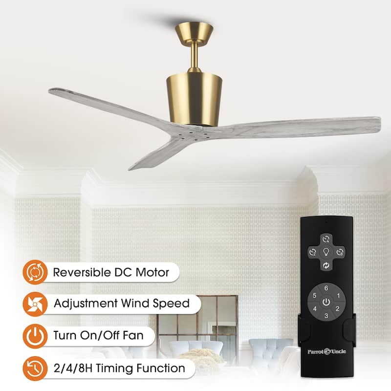 54" Farmhouse Solid Wood 3-Blade DC Reversible Ceiling Fan with Remote, No Light