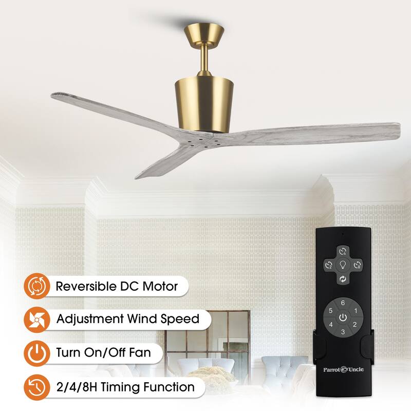 54" Modern Gold Indoor Ceiling Fan with Solid Wood Blades, 6-Speed DC Motor and Remote Control