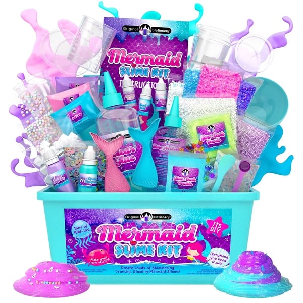 slide 2 of 8, Original Stationery Mermaid Slime Kit, 35 Pieces to Make Glow in The Dark Slimes with Glitter & Ocean Slimes
