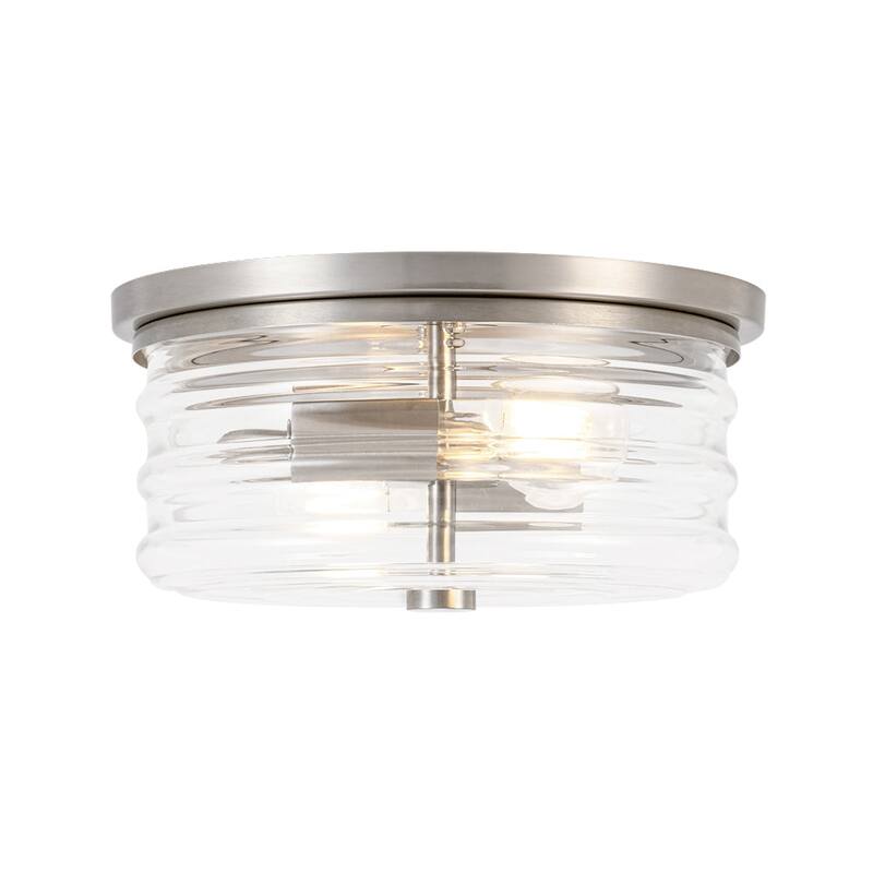 Contemporary 2-Light Round Glass Drum Flush Mount 9.8in