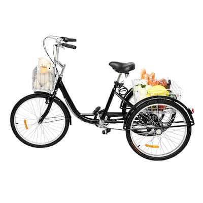 Adult Tricycle 24-Inch Wheel Trikes, Three Wheel Cruiser Bike