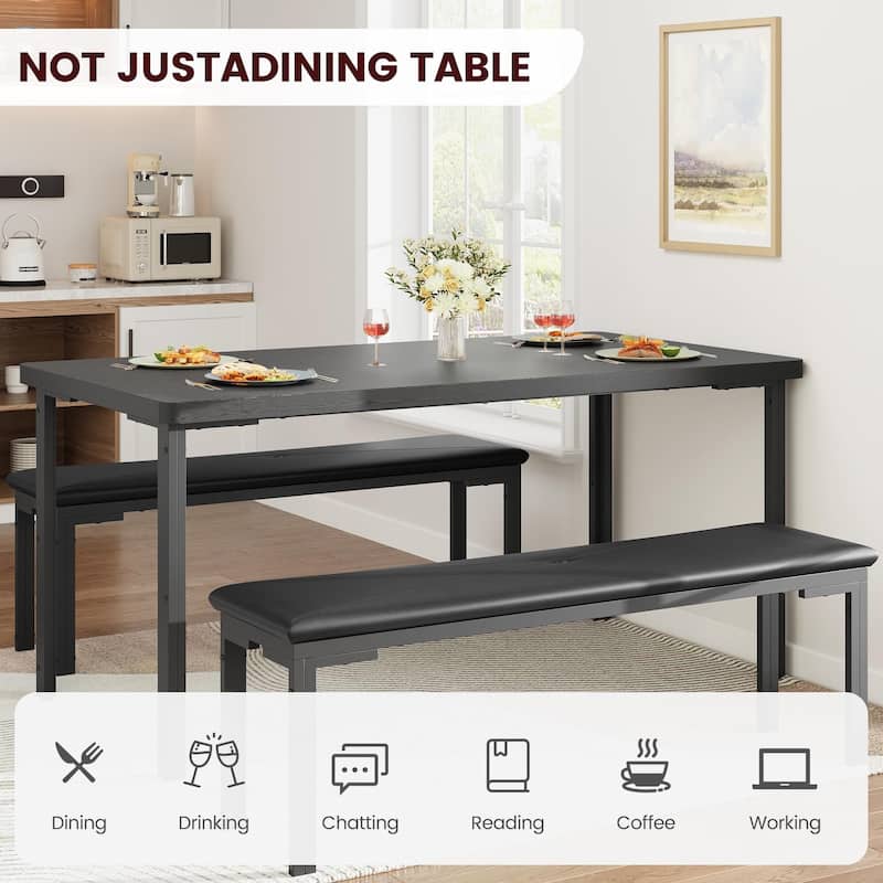 Kitchen Table with 2 Benches, with Metal Frame
