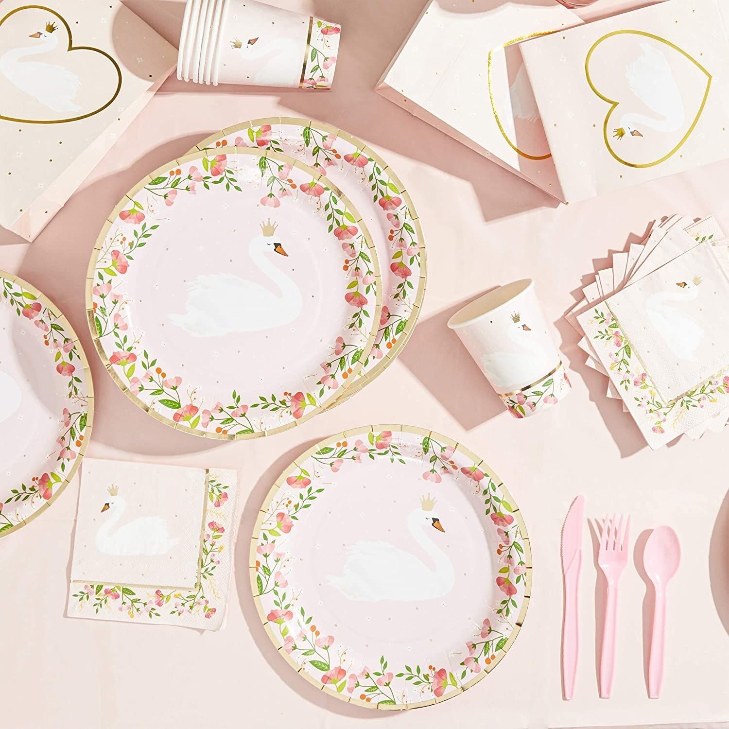 Shop 48 Princess Swan Girl Party Paper Dinner Plates Birthday Baby Shower Pink Floral 9 X 9 Overstock 31677655