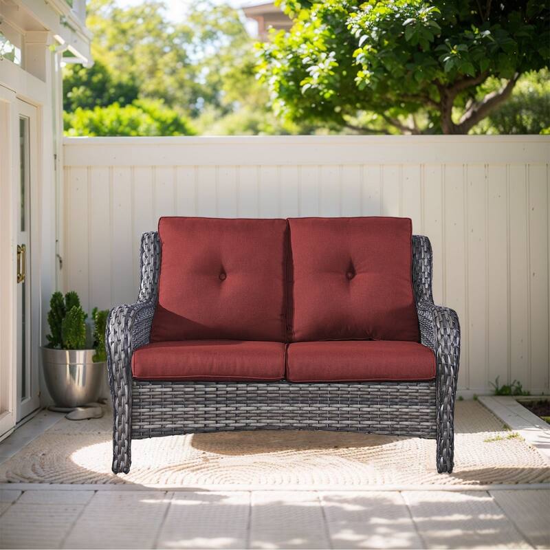Outdoor Loveseat Sofa 2-Seat PE Rattan Patio Love Seat