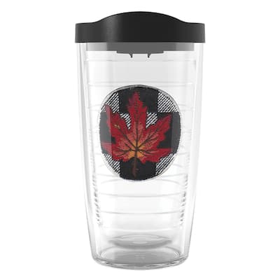 Tervis Checkerboard Fall Leaf Red Made in USA Double Walled Insulated Travel Tumbler, Red