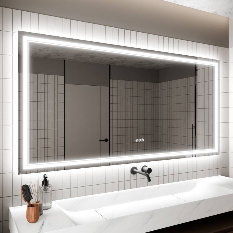 36''×72'' Wall-Mounted Bathroom Vanity LED Mirror with Anti Fog, Dimmable Touch Button, Front and Back Light