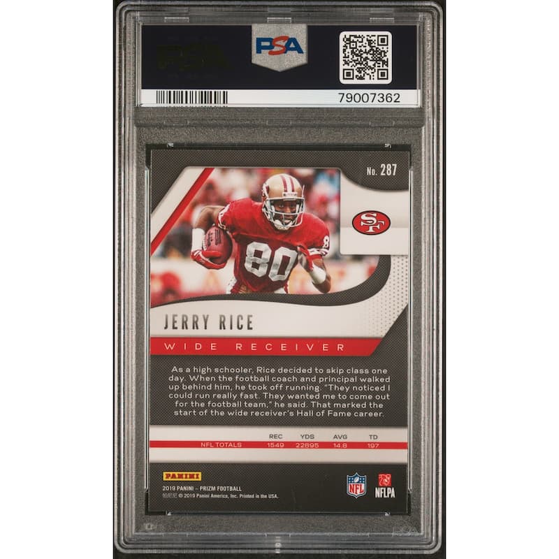 Jerry Rice 2019 Panini Prizm Football Card #287 Graded PSA 10 - 8'6" x 11'6"