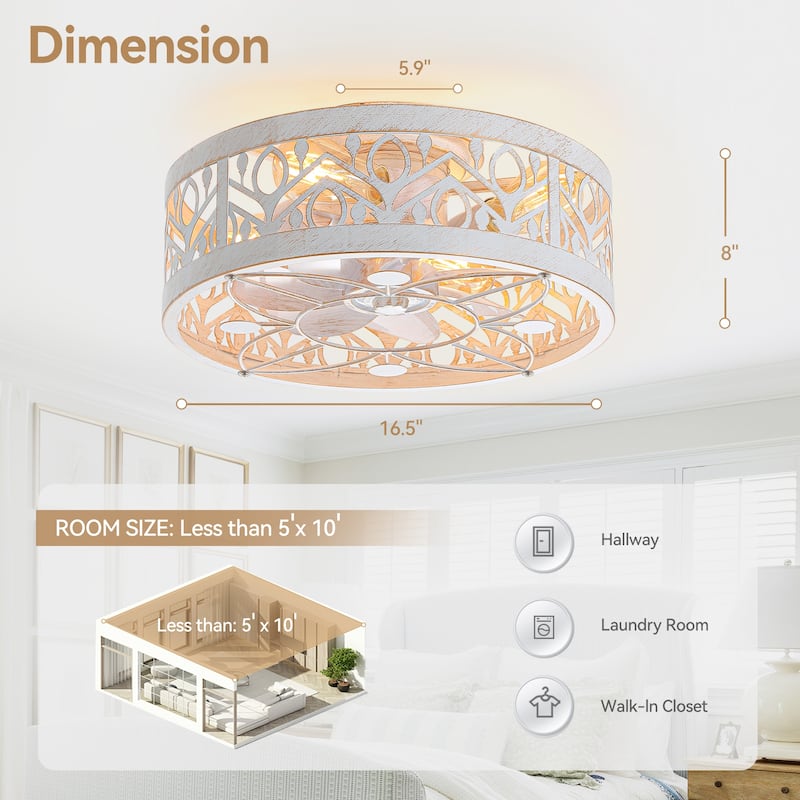 20" 7-Blade Distressed White Flush Mount Caged Ceiling Fan with Light Remote