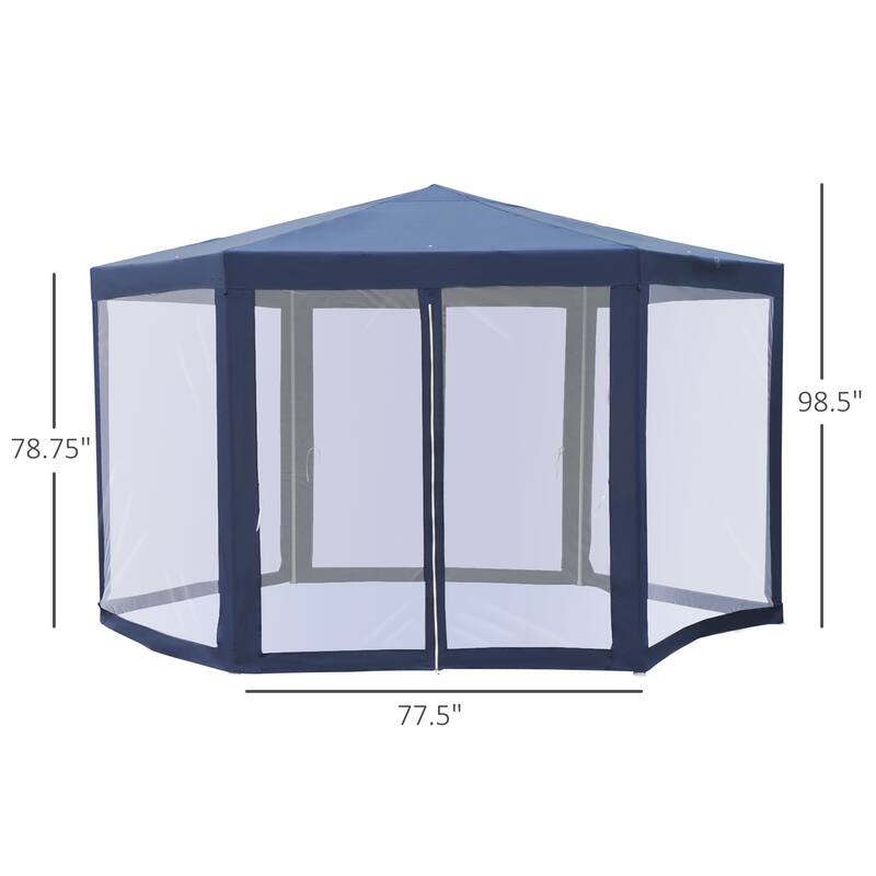 Outsunny 13x13FT Hexagon Gazebo Party Tent with Mesh Screen for Garden Backyard, Blue