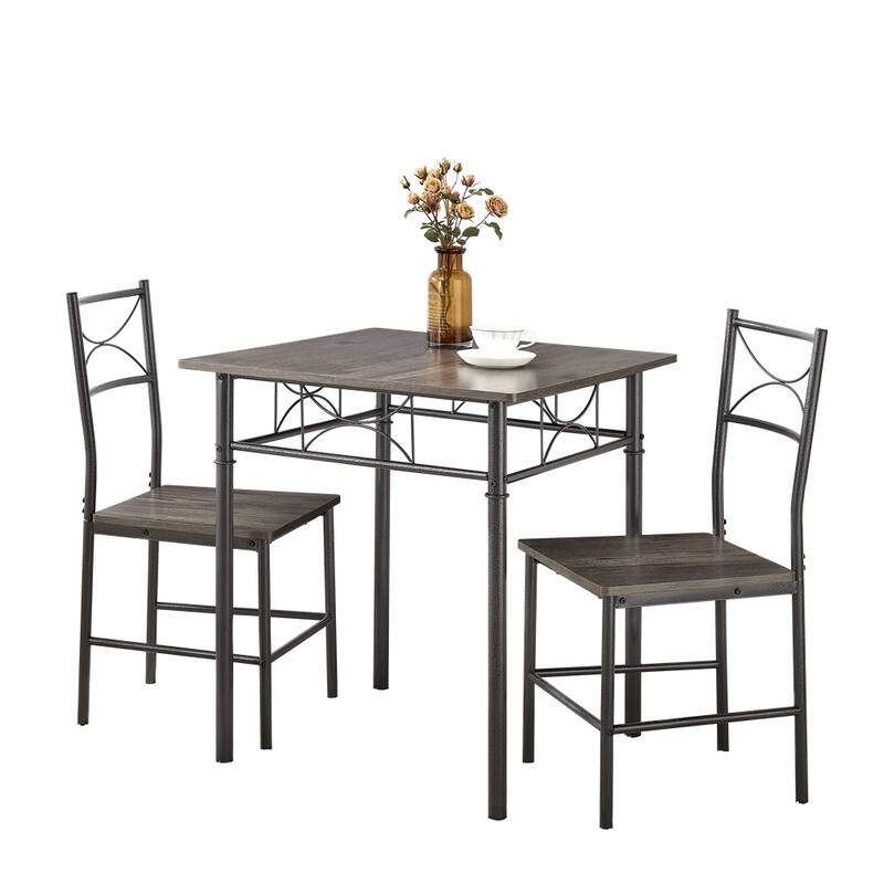 3 Piece Wood Kitchen Dining Set with Metal Frame