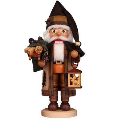15” Natural Woodsy Santa with Lantern Christmas Handmade Wooden Nutcracker
